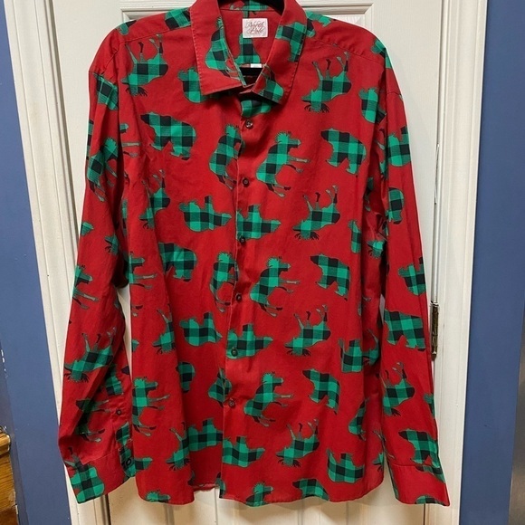 Men's North Pole Trading Co. Plaid Buffalo Print Button Down Shirt Red size 2x - Picture 1 of 8